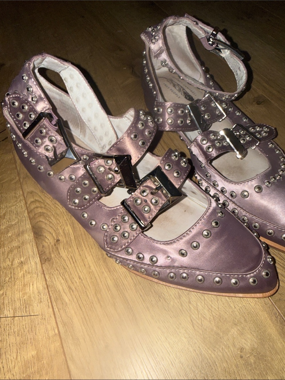 Jeffery Campbell x Free People Studded dusty Pink Satin pointed Mary Jane Flats